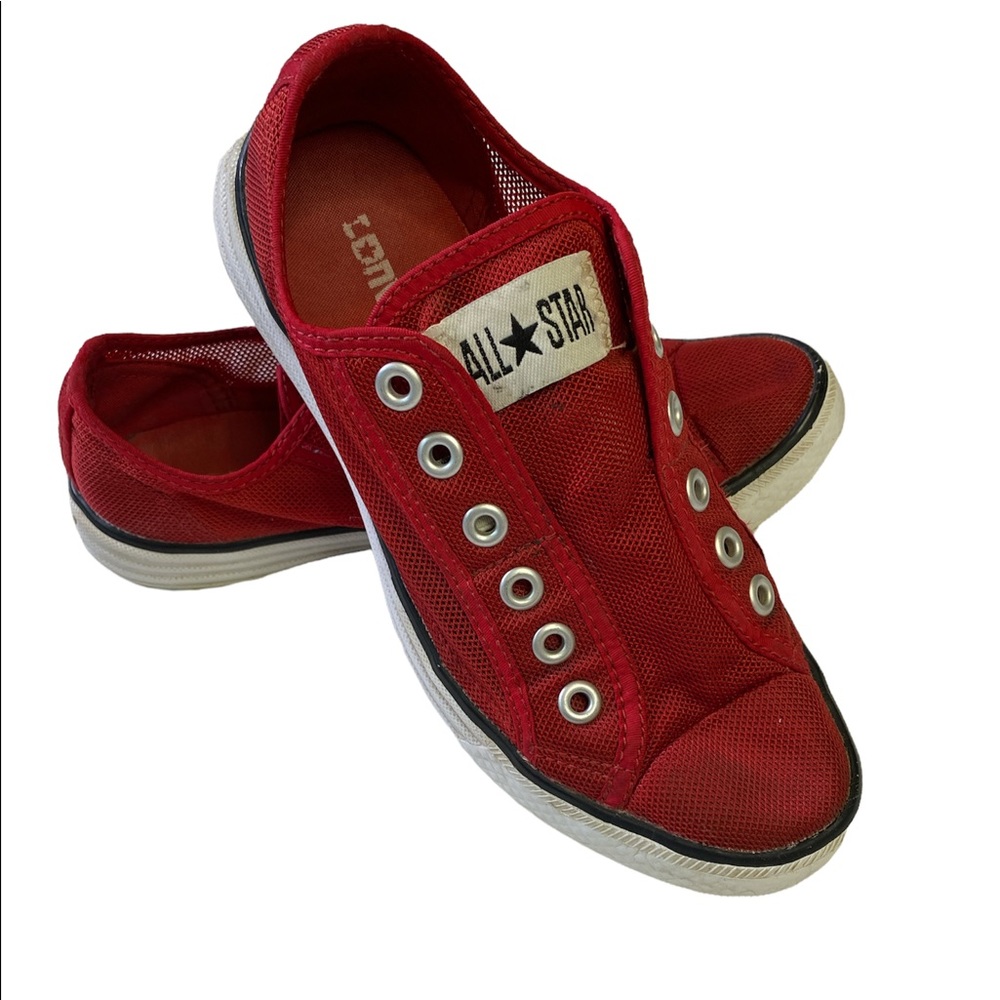 Converse All Star Unisex Red Slip On Mesh No Lace Sneakers | Men's 5 Women's 7